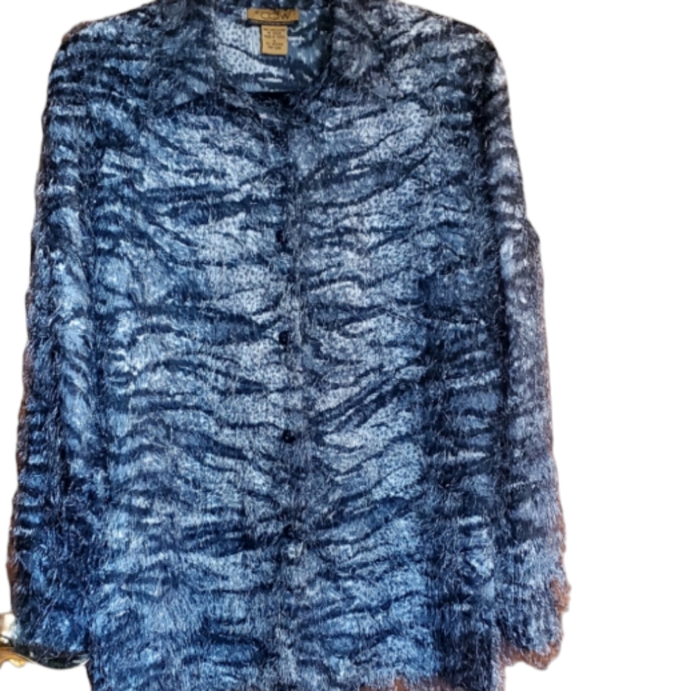 Creative Design Works "Eyelash" Style Bk, Gr & Wh L/S Button Front Shirt sz S
